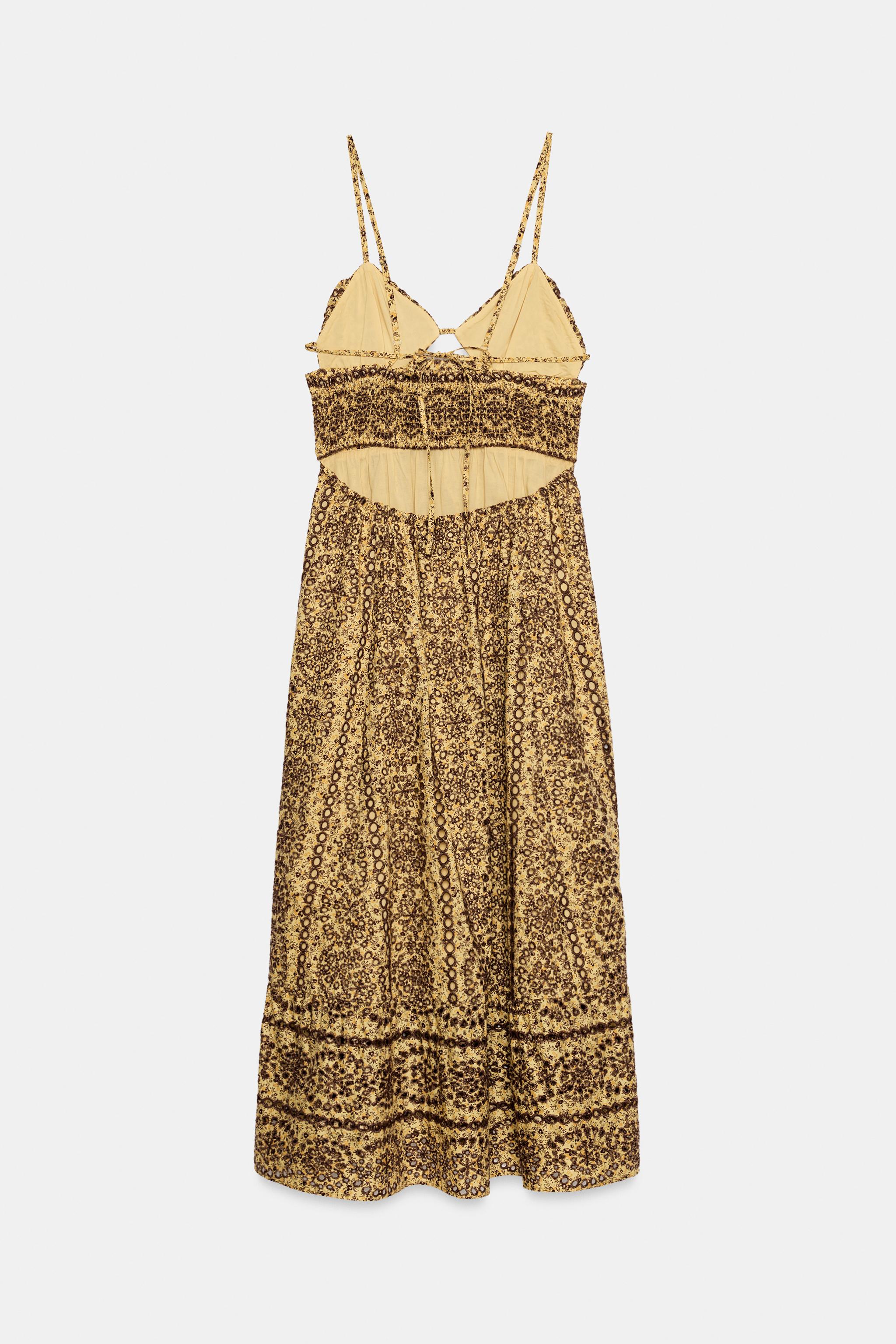 CUT-OUT EMBROIDERED EYELET MIDI DRESS